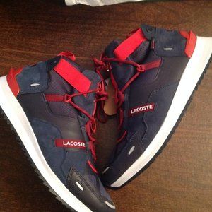 Lacoste Men's Run Breaker Navy Leather WR Mid Sneakers - 11.5 - New in Box